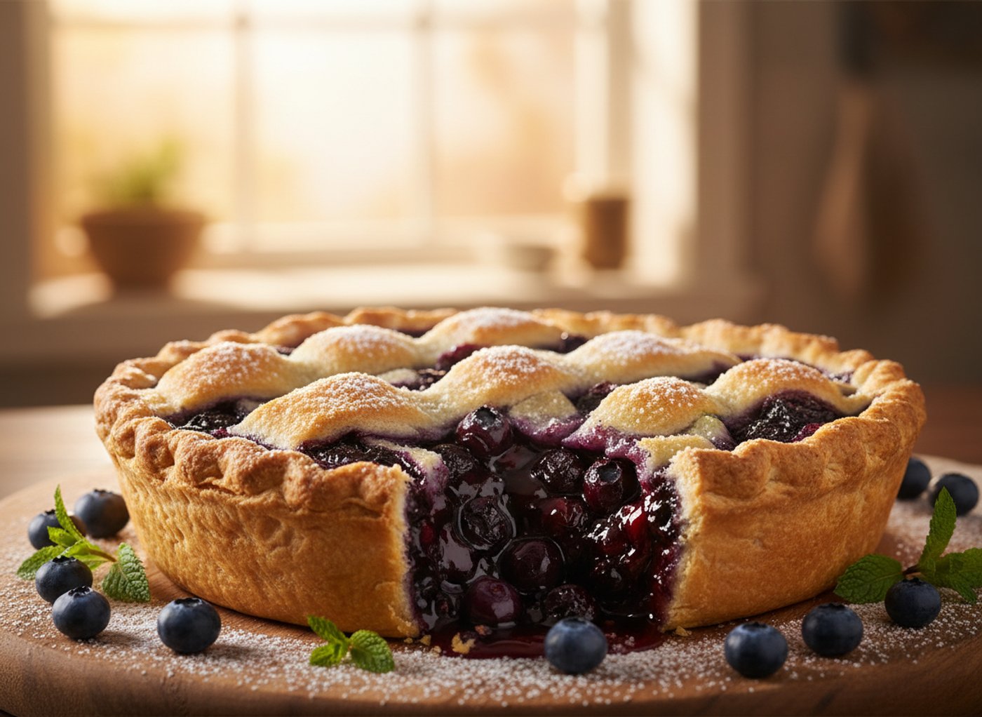 Tarte aux bleuets maison, croûte tressée