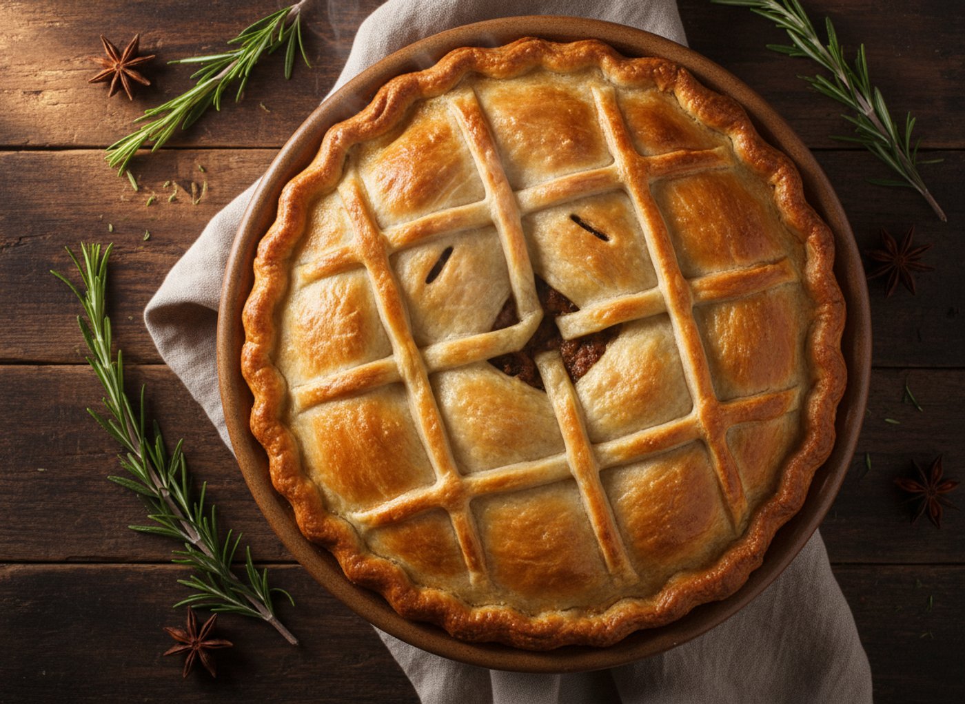 Tourtière du Lac-Saint-Jean entière, croûte dorée